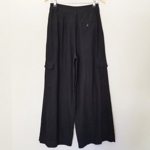 Madewell Wide Leg Cargo Pocket Pants High Waist Linen Blend Black Size 6 $98 - Picture 6 of 16